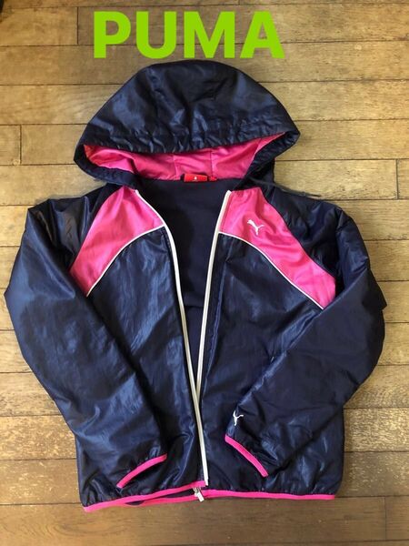 PUMA ナイロンパーカー 裏起毛 M 紺ピンク
