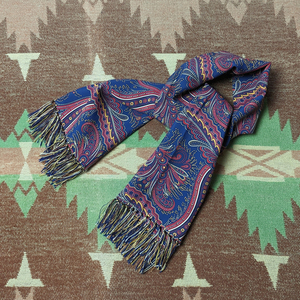 孔雀 【CISCO】 40s50s Blue Rayon Scarf / 40年代 50年代 レーヨン スカーフ ストール ペイズリー ロカビリー モッズ ビンテージ 30s60s