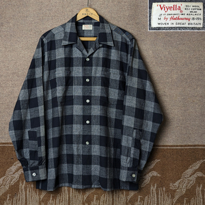 黒 【Hathaway Viyella】 60s Wool Box Shirt / 60年代 ハサウェイ オープンカラー ボックス シャツ ヴィエラ ロカビリー ビンテージ 50s