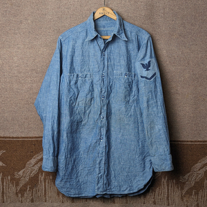 1961 [US NAVY] 60s Chambray Work Shirt / 60 period car n blur - work shirt USN inset attaching military the US armed forces the truth thing Vintage 40s50s