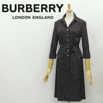 国内正規品◆BURBERRY LONDON バーバリー ロンドン 総柄 七分袖 リボンベルト付 ワンピース 38_画像1