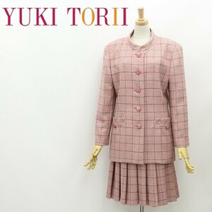 ◆YUKI TORII ユキトリイ アルパカ チェック×千鳥柄 デザインボタン ジャケット＆プリーツ スカート スーツ セットアップ 9