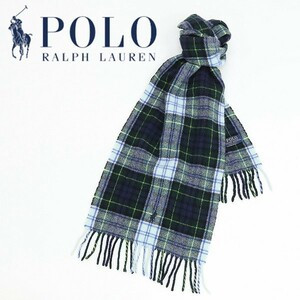 ◆POLO RALPH LAUREN ポロ ラルフ ローレン チェック柄 ポニー刺繍 ウール マフラー