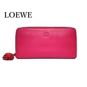 [ хорошая вещь ]LOEWE Loewe длинный кошелек дыра грамм бахрома кисточка раунд Zip раунд застежка-молния кожа розовый [ бесплатная доставка ]