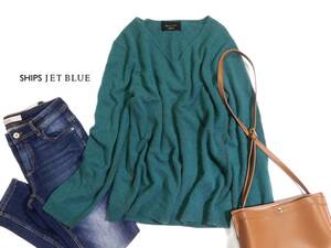 シップス SHIPS JET BLUE 大人カジュアル可愛い☆ カシミヤ100％ Vネック ふわふわヘアリーニットプルオーバーカットソー セーター メンズL