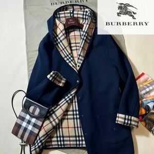 a14超美品BURBERRY LONDON★ウールダッフルコート★ホースマーク刺繍●目立ちノバチェック!!参考価格14万　バーバリー　コート　レディース