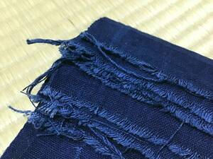 古布0953　手織り木綿　藍染　無地　明るい紺　きれいな青　4枚で420ｃｍ　パッチワーク　キルト　リメイク材料