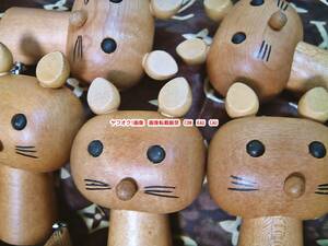 ねこ　頭　カサ　部品　5個まとめて　木工　CAT　猫　◆　レトロ　レア　DIY　マスコット　ストラップ　エモい　未使用　JUNK　ぬこ