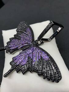 超BIGサイズ 黒 紫 Butterfly アゲハ蝶 ブリンブリンネックレス