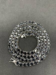  lacquer black! black black color zirconia tennis chain necklace silver 