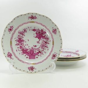 ヘレンド プレート■インドの華 ピンク スーププレート 24.5cm 深皿 4枚セット HEREND 1級品 1