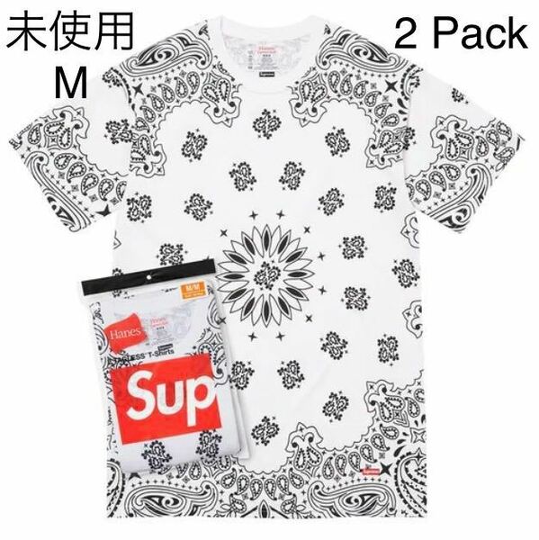 未開封 22fw Supreme Hanes Bandana Tagless Tees (2 Pack) White size:M タグ、ステッカー付 Supreme Online 購入 シュプリーム ヘインズ