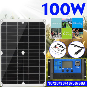 即決◇ 100W ソーラーパネル デュアル▲12V 5V USB コントローラ 防水 電池 ポリ 車 ヨット RV バッテリー 充電器 太陽光