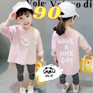 新品 未使用 90 ピンク Tシャツ 長袖 スマイル 男女兼用 ニコニコ ロンＴ