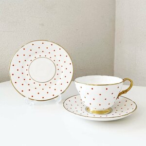 ◎ シェリー Shelley ポルカドット Polka Dot カップ＆ソーサー&プレート トリオセット レッド UKビンテージ 英国食器 A