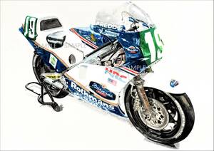 Ａ４プリントです　ロスマンズホンダNSR250フレディスペンサー　水彩画　　バイクイラスト　　　