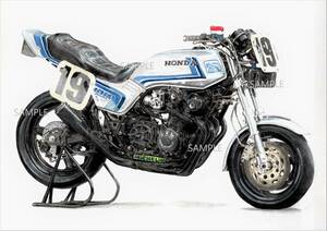 Ａ４プリントです　ホンダCB750F フレディスペンサー　水彩画　　バイクイラスト　　　