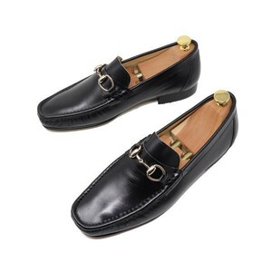  men's 23.5cm original leather bit Loafer slip-on shoes hand made ma Kei made law business casual black shoes smooth 831
