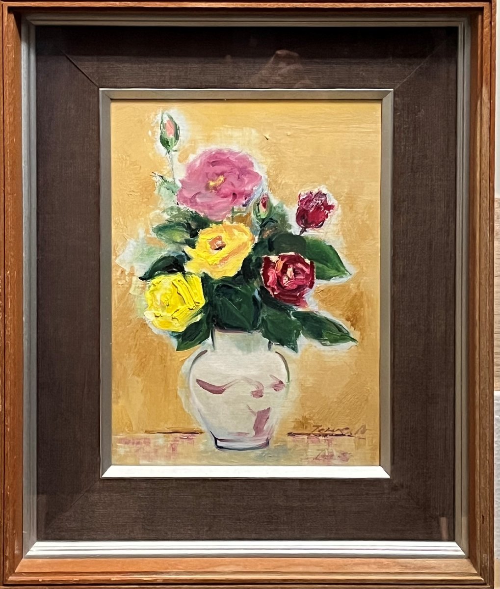 Great find! Artist unknown 4F Flowers Oil painting A gorgeous and easy-to-display piece [Masami Gallery] G, Painting, Oil painting, Still life