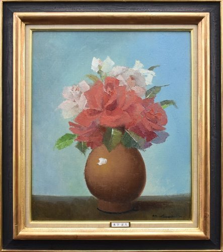 花瓶里的红玫瑰很漂亮, 和白玫瑰完美地融为一体！木下雅人 No.8 玫瑰 [Masamitsu Gallery, 5500件展品], 绘画, 油画, 静物画