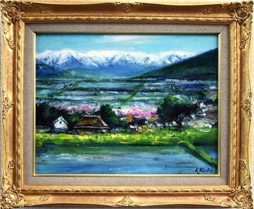 Kazuo Kudo Spring Shinshu Oil on Board 6. Stock [Masamitsu Gallery] Eine der größten Kunstgalerien in Tokio 53. Jubiläum*, Malerei, Ölgemälde, Natur, Landschaftsmalerei