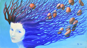 綺麗な珊瑚をイメージした珍しい作品です！　　油彩画　　中川奈哥子　　４号　　「採集」　【正光画廊】　　　