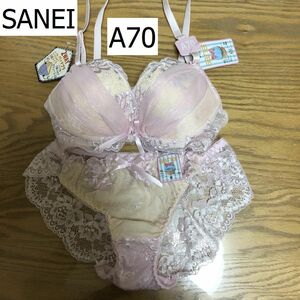 タグ付き　サンエイ SANEI オーガンジー&レース　ブラジャー　ショーツ　セット　A70　ピンク