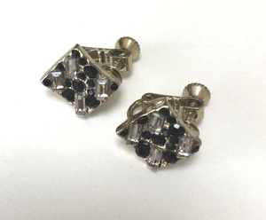  antique onyx pave zirconia .. shape square earrings silver 