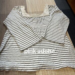 pinkadobe ピンクアドベ ボーダーカットソー トップス 9分袖 ワールド ツーウェイ リバーシブル キナリ
