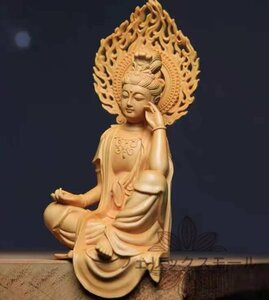 木彫★仏像 自在観音菩薩座像 黄楊木 仏教 工芸品