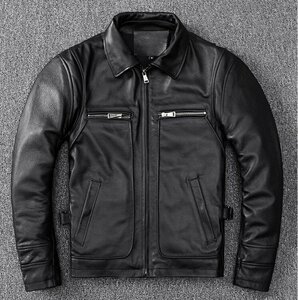 ライダースジャケット レザージャケット 牛革 バイクジャケット　秋冬　メンズ本革 革ジャン Ｓ～5ＸＬ　黒