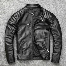 メンズジャケット　レザー タイト 牛革 本革ジャケット ブルゾン　バイクジャケット オイルレザー 黒　Ｓ～6ＸＬ_画像5