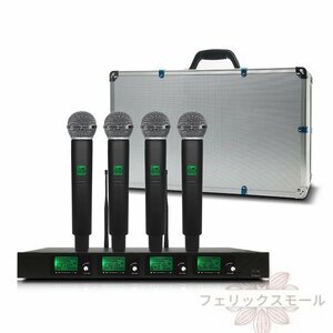  wireless microphone system Professional UHF 4CH karaoke conference room party Mike Studio 