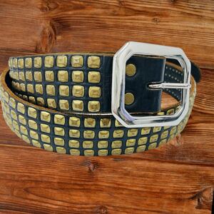 JEFF GALLEA BELTS/ジェフ ガレアベルツ メンズ ４連スタッズベルト ハンドメイド 牛革 レザー ヴィンテージ加工 ダークブラウン 32サイズ