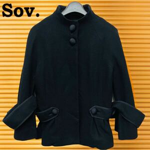 SOV. / ソブ レディース ステンカラージャケット ウール混ジャケット ブラック Sサイズ相当 秋冬服 フォーマル、カジュアル O-1905