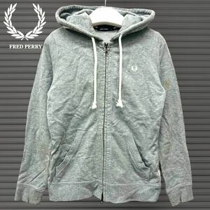 FRED PERRY / フレッドペリー レディース スウェットパーカー ダブルジップ グレー ユニオンジャック柄 S(Mサイズ相当) O-1910