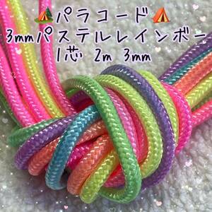 ☆★パラコード★☆１芯 ２m ３mm ★特注品薄いパステルレインボーカラー★