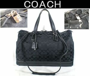 ★新品！★COACHコーチ★シグネチャー柄ボストンバッグ／２ＷＡＹバッグ■チャーム＆ショルダーストラップ＆カデナ＆キークロシェット付