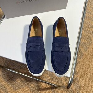 Brunello Cucinelli　ブルネロクチネリ イタリア　メンズ　シューズ　靴　スエード ローファー カジュアル ネイビー　サイズ選択可能