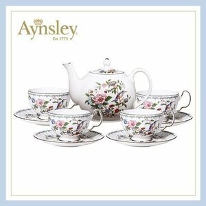 Aynsley エインズレイ　イギリス　洋食器　茶器　花柄　ティーポット　カップ＆ソーサー　4客セット　お祝い　プレゼント 新品未使用