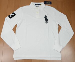 ●POLOラルフローレン長袖ポロシャツ(白,黒ビッグポニー,US-S(JP-M))新品