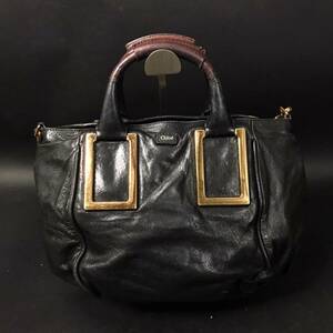 FG0929-30-3 クロエ Chloe 2way ショルダーバッグ エテル 黒 ブラック レザー ロゴ ハンドバッグ シリアル無 33x22x10cm 80サイズ