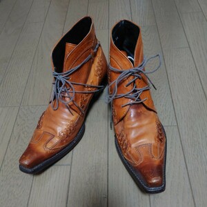 フープディドゥ　whoop-de-doo　本革製　靴紐多重巻き　ショートブーツ　ブラウン26cm