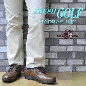 ブラウン「26.5cm」マドラス(madras）/フレッシュ ゴルフ/FRESH GOLF/本革/紐靴/ファスナー付/ビジネス/ウォーキング/FG734