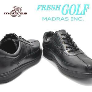 黒「25.5cm」マドラス(madras）/フレッシュ ゴルフ/FRESH GOLF/本革/紐靴/ファスナー付/ビジネス/ウォーキング/FG734