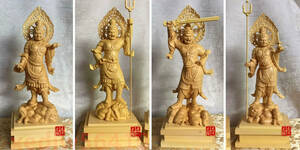 四天王像一式 木彫仏像 切金 仏師手仕上げ品 高さ28.5cm 総檜材 精密細工 仏教美術
