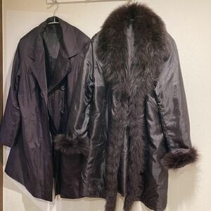 美品 豪華 ブルーフォックス シルク100％ ファー コート ライナー セット silk fur リーブル 毛皮 アウター M 9号 ロングコート bule fox