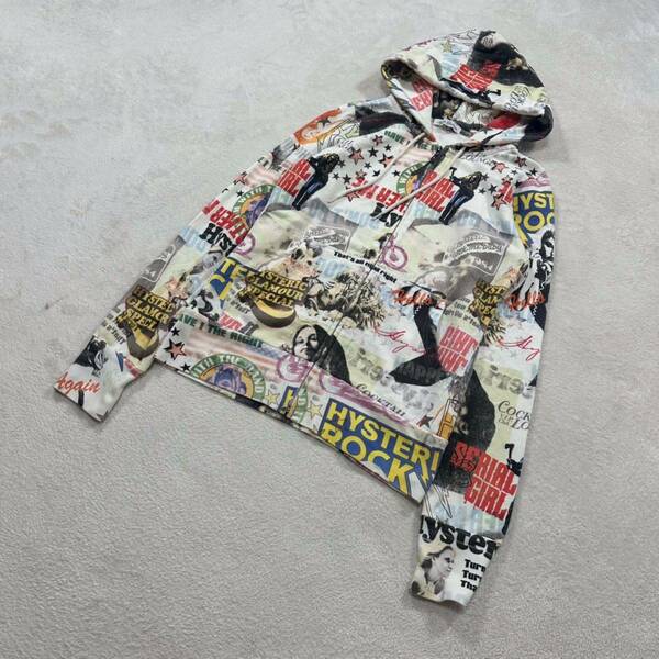 HYSTERIC GLAMOUR ジップアップ 総柄 パーカー FREESIZE ヒステリックグラマー ヒス ロック ギター マルチカラー 薄手 SCRATCH FEVER