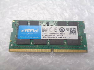 1円～ ノートパソコン用メモリ Crucial DDR4 PC4-2400T 16GB 中古動作品(M59)