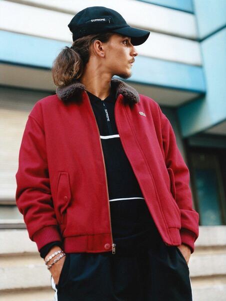 24SS SALE 新品未使用 supreme LACOSTE Wool Bomber Jacket red medium M Harrington ラコステ ジャケット シュプリーム バック ロゴ logo